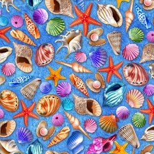 Sea World Shell-e-bration Blue Cotton Fabric 110cm wide (per metre)