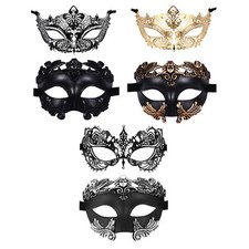 2Pcs Couple Masquerade Roman Greek Mask Venetian Mardi Gras Metal Mask Halloween