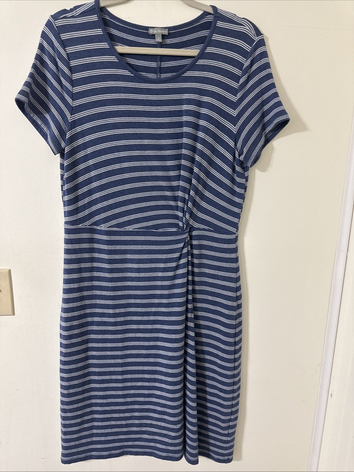 T by Talbots Short Sleeve Blue and White Striped Casual Dress Women's Size M