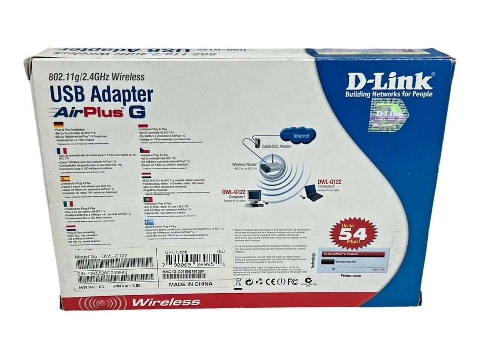 D-LINK Adattatore USB Wireless 802.11g DWL-G122 USATO CON CONFEZIONE ORIGINALE - Immagine 4 di 4
