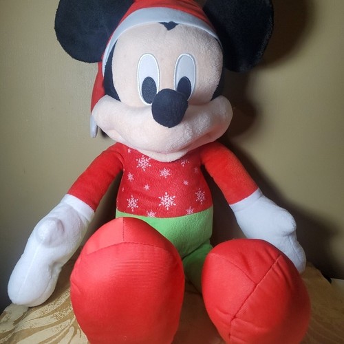 Disney 15" Mickey Mouse Plush Unisex Red Holiday Santa Snowflake Christmas Toy