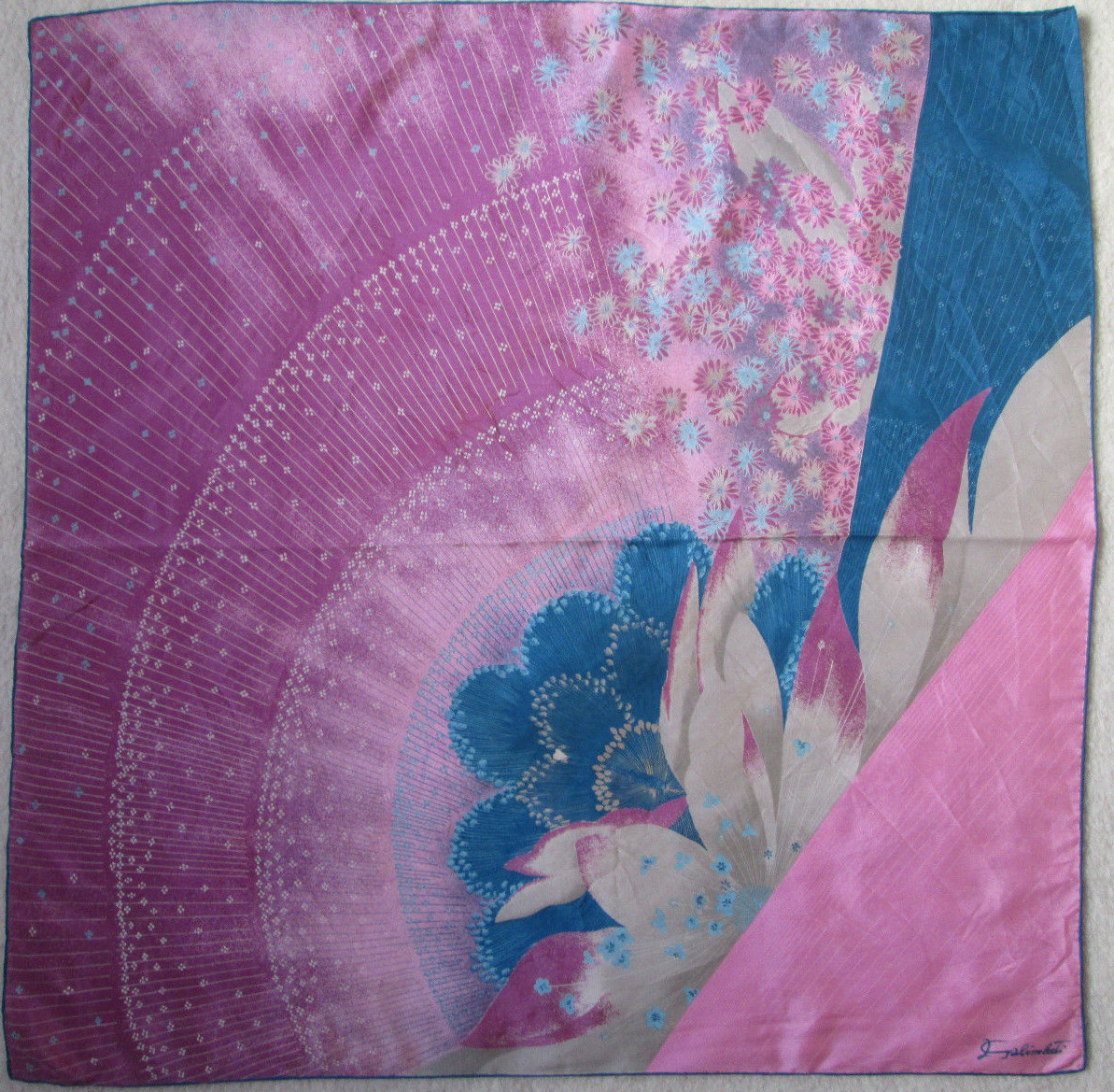 Foulard En Soie P.L. GALLIENI Vintage - Dimensions 85x87 Cm, Couleur Taupe - Occasion