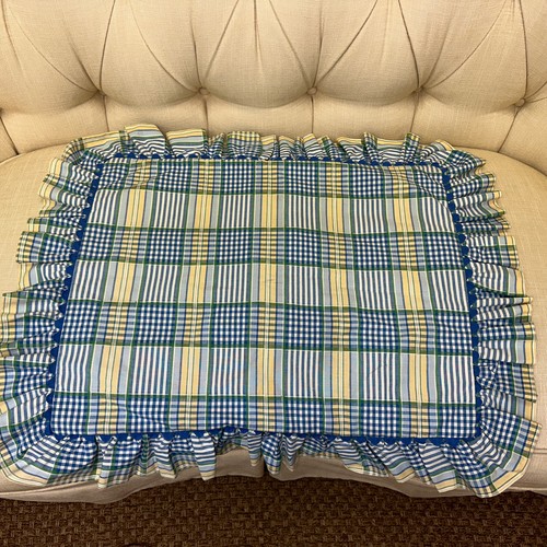 Waverly Blue/Yellow Green Check Standard Pillow Sham Pillow Cover 31” X 25” - Picture 5 of 7