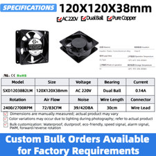 12038 Industrial Cooling Fan 120x120x38mm Dual Ball DC12V/24V/ AC110V/220V 120mm