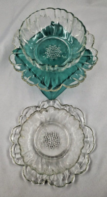 Vtg HAZEL ATLAS Flower Shape Glass Bowl w/Attached Underplate  ~ Lot of 2 EUC