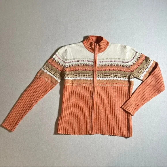Vintage 80s Tiara International Zip Up Rib Knit Sweater