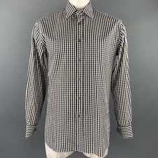 PAUL SMITH Size L Black White Checkered Cotton French Cuff Long Sleeve Shirt