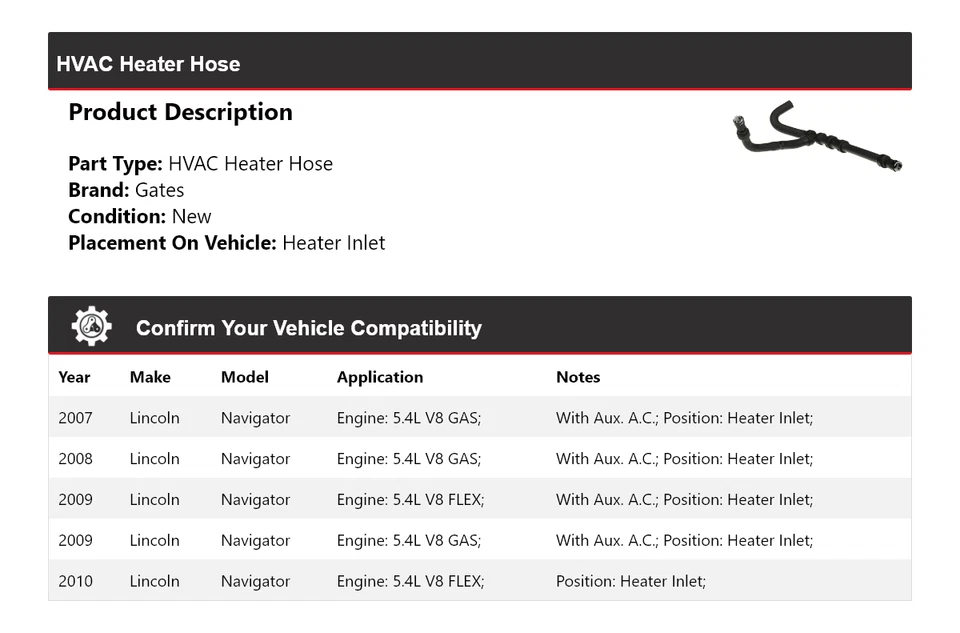 Para Lincoln Navigator 2007-2010 HVAC calentador manguera calentador puertas de entrada 2008 2009 Foto 2 de 3