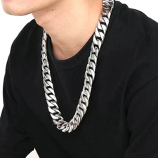 Heavy Chunky Thick Mens Cuban Curb Chain Stainless Steel Bracelet Necklace 20mm