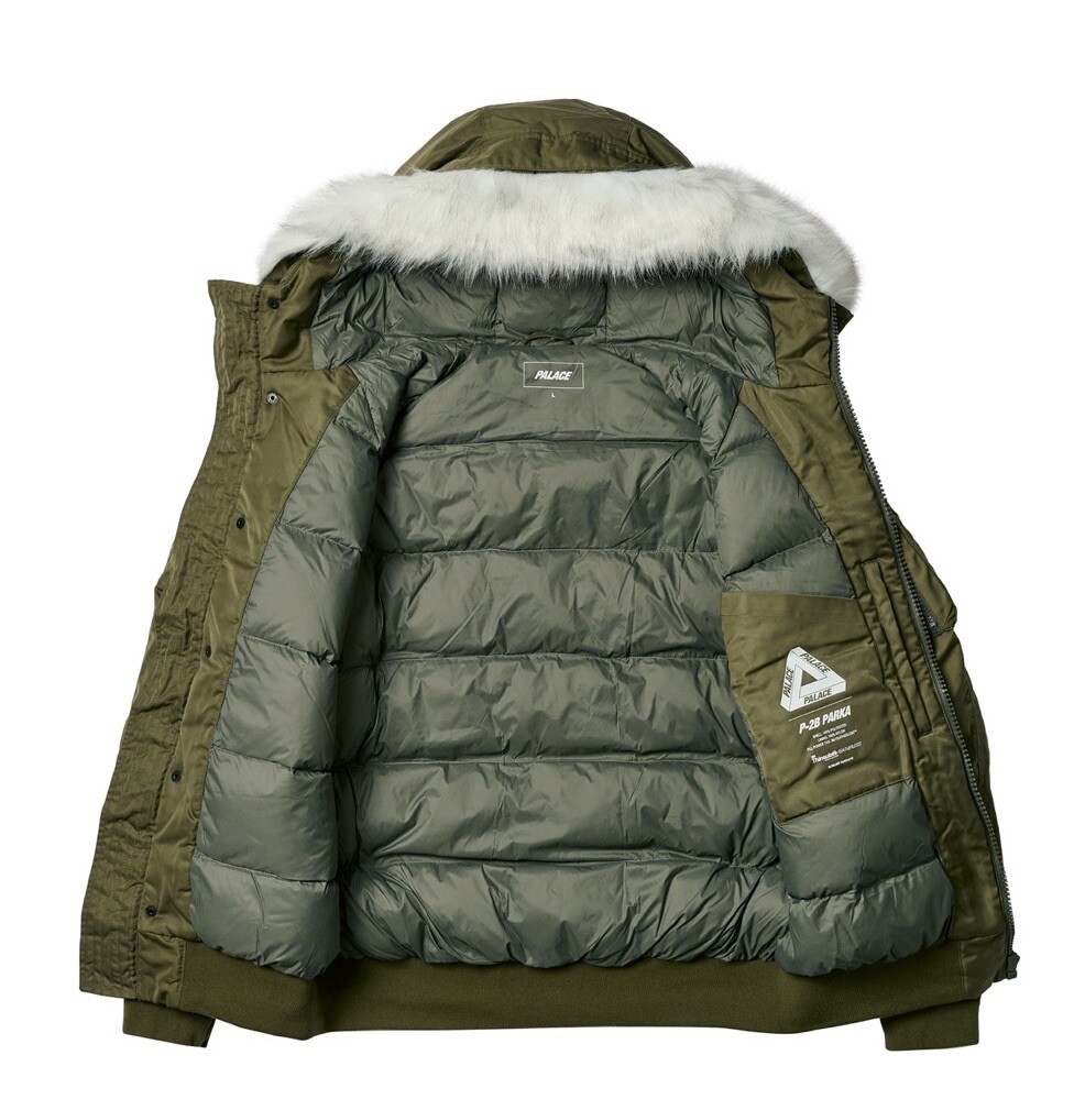 Palace P-2B Cargo Parka Bomber Jacket Olive Size Large Detachable