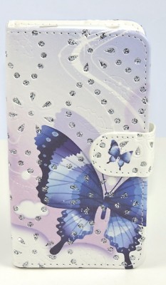 Samsung Galaxy S5 mini Case Flip Etui Tasche Hülle Schmetterlinge blau  Strass 