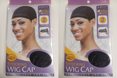 QFITT Stocking Wig Cap Lot of 2 Packs #100 BLACK  Fast Shipping !!!