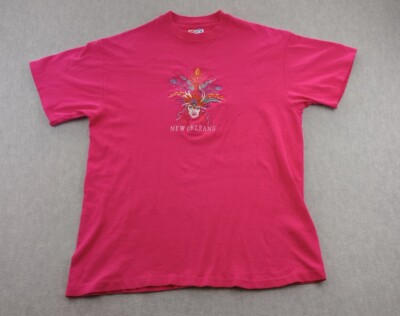 VTG Hanes Beefy T Shirt Mardi Gras Made In USA 90s Pre Shrunk Womens Med Pink