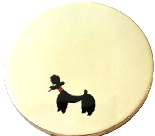 💋  1950s PALE YELLOW CREAM ENAMEL BLACK FRENCH POODLE COMPACT  Vintage 💋NICE ! - 第 1/10 張圖片