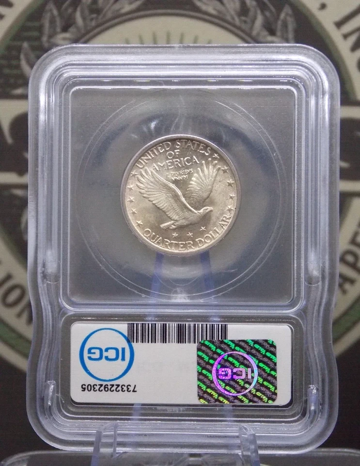 1925 "P" Standing Liberty SILVER Quarter SLQ 25c ICG MS64 #305 BU Unc ECC&C, Inc - Image 4 of 4