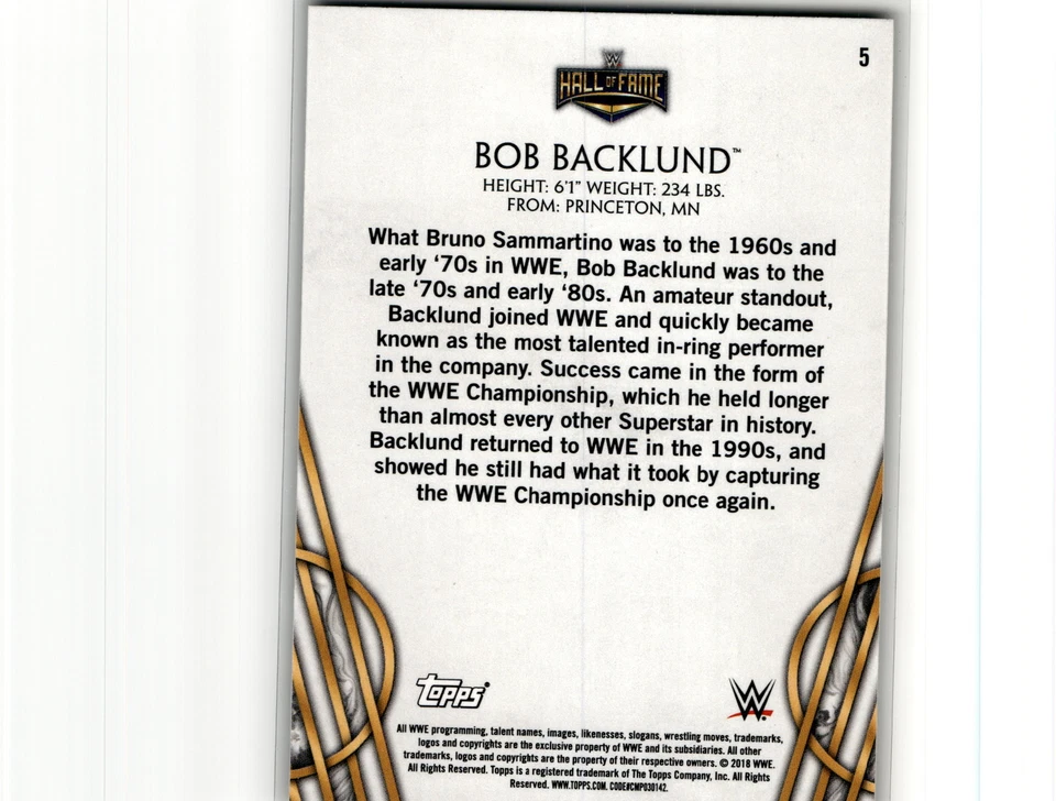 2018 Topps Legends of WWE #5 Bob Backlund - Image 2 of 2