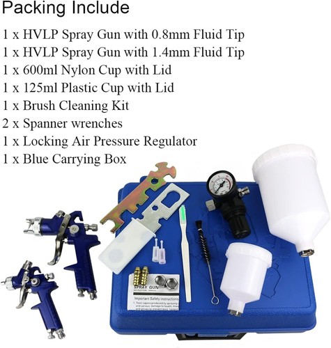 2 PCS Auto Paint HVLP Air Spray Gun Kit Gravity Feed Car Primer 0.8/1.4mm Nozzle - Picture 7 of 8