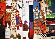Cotton Fabric panels Halloween cats haunted house Thanksgiving harvest U PICK