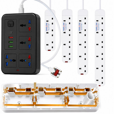 Verlängerungskabel mit 4 USB Kabel Elektrostecker Buchse UK Netz Strom 4 Gang