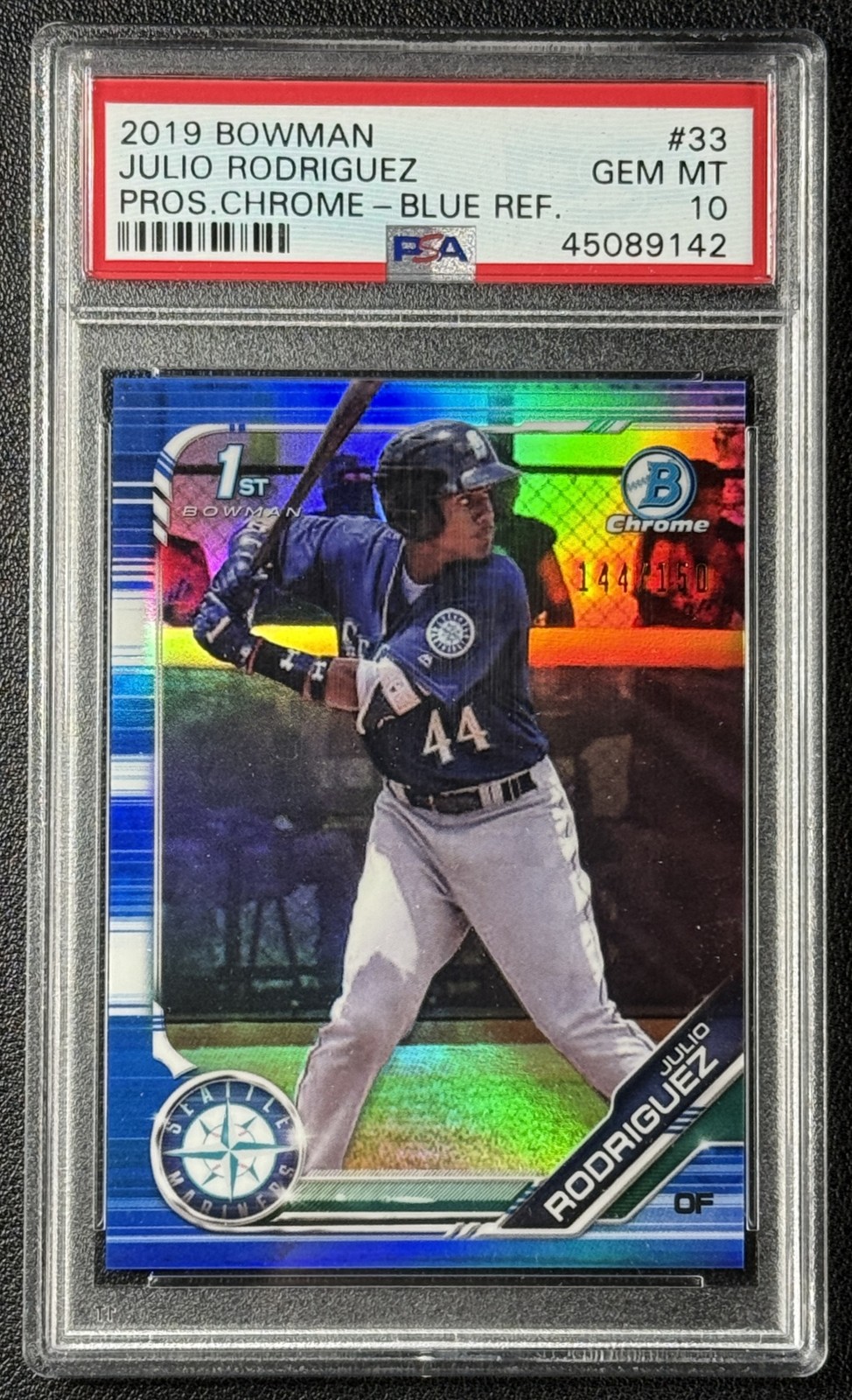 JULIO RODRIGUEZ PSA 10 2019 BOWMAN CHROME #BCP-33 1ST BLUE REFRACTOR 144/150