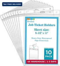 10 Pack Job Ticket Holders 8 1/2" x 11" Waterproof Zip Page Protectors Heavy Dut