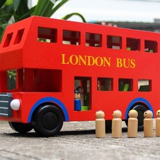 Bus Model Wooden Educational Classic Red Realistic Shape 1:18 for Motor Skills