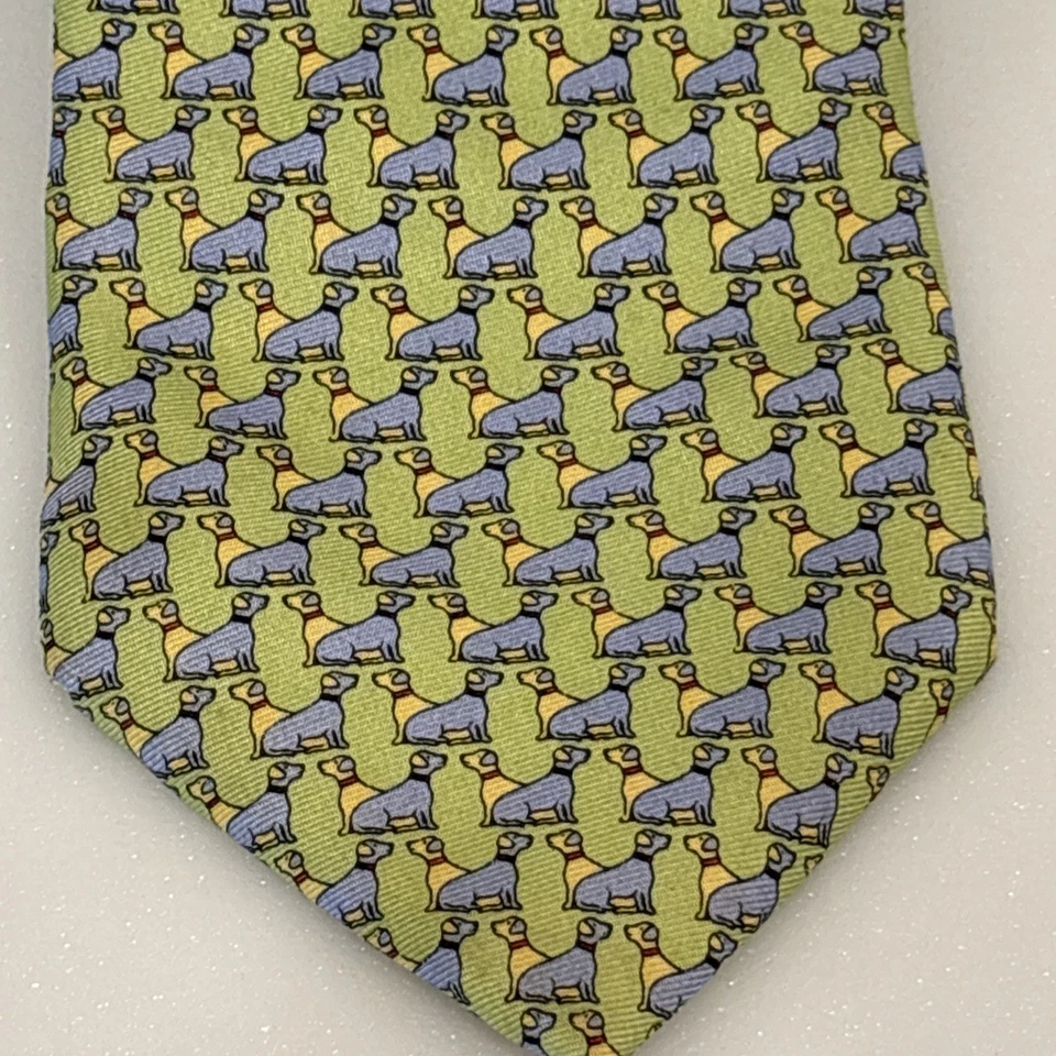 Corbata de Seda PETER BLAIR Perros Verde Pastel Amarillo Azul Hecha en EE. UU. Evento Preppy Foto 3 de 4