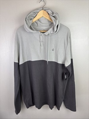 Volcom Men's Colorblock Hoodie Sweatshirt Gray Blue Medium Skater Surfer