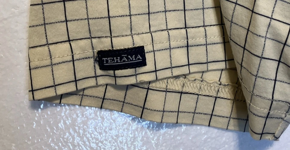 Polo Tehama "Clint" XL para hombre amarillo/azul patrón de rejilla roble bahía logotipo CC mercurizado Foto 2 de 4