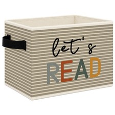 Kids Nursery Book Foldable Storage Bins Box with Handles, Neutral Striped Let...