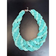 Turquoise Braided Multi Strand Seed Bead Statement Necklace Blue Boho Chunky