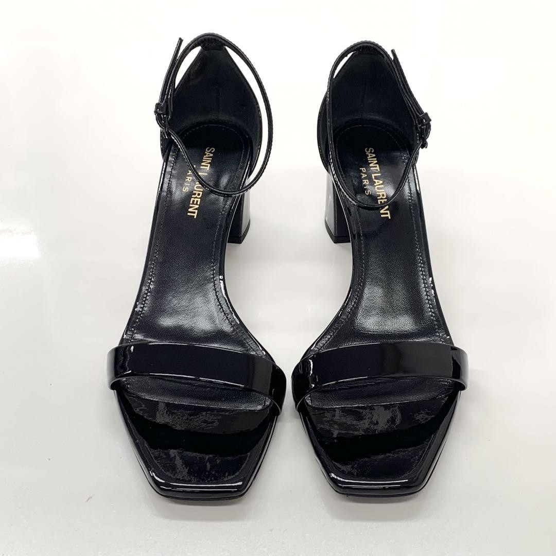 Sandali con tacco Saint Laurent neri vernice cinturino alla caviglia taglia 38 donna autentici