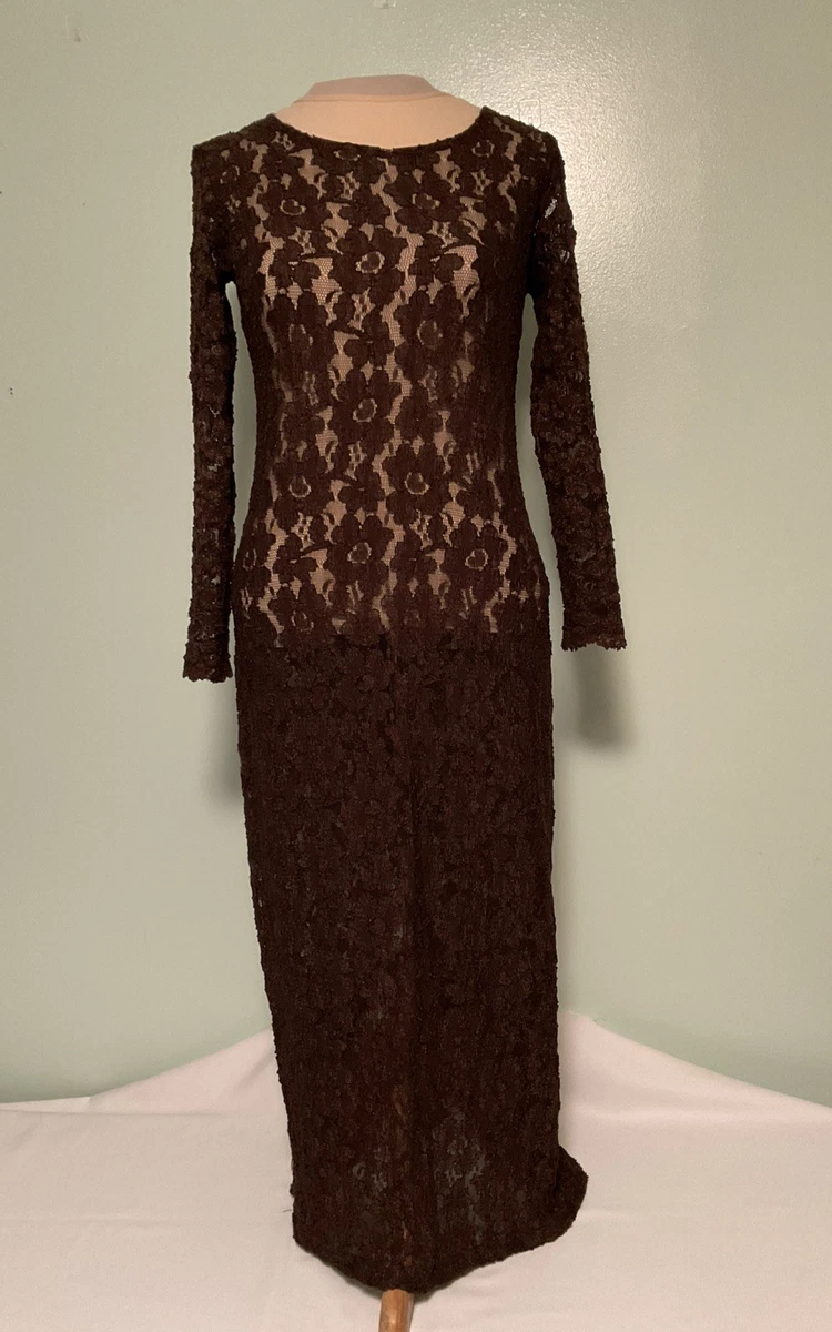 princess polly baby blue dress Brown lace-trimmed maxi-length slip dress