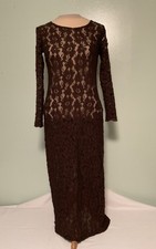 Vintage Sheer Brown Lace Dress Bodycon Stretch Size M L Goth Fairy Coquette USA