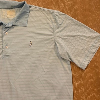 Mobile Bay Polo Short Sleeve Pelican Logo  Blue Striped Performance Nylion Large