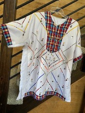 African Hand Made White Unisex Tunic Shirt with Beadwork and Metallic Discs