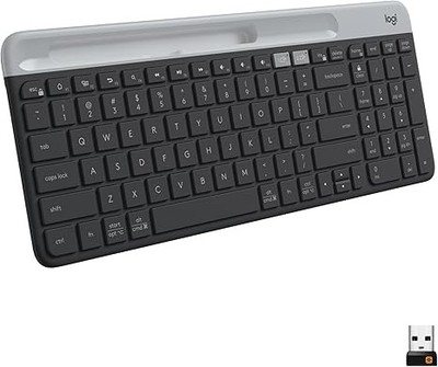 LOGITECH MULTI-DEVICE SLIM WIRELESS KEYBOARD, BLUETOOT/RECEIVER  - GRAPHITE
