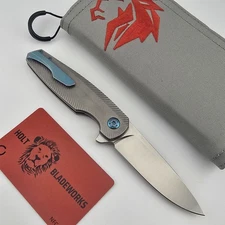 Holt Bladeworks Morpheus Folding Knife Burnished Feather Titanium M390 SN 330