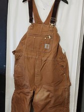 Carhartt Overall Bibs 46x30 Insulated Duck Quilted R41 Double Knee Brown