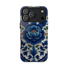 Blue Ornate Floral Symmetry Tough Case For iPhone