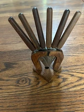 Vintage MCM 6 Cheese Butter Jam Spreaders Wooden Holder Block German Charcuterie