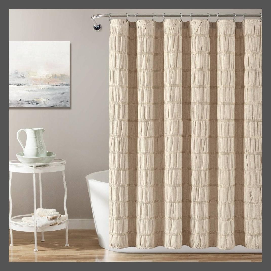 Тканая хлопчатобумажная занавеска для душа в вафельную полоску бежевого цвета - Пышный декор