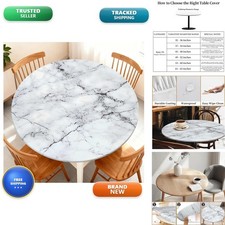 Yesad Round Tablecloth Elastic Edge 45"-48" Waterproof White Marble