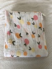Cloud Island Fruity Muslin Swaddle Blanket Pastels 100 Cotton 42" x 45.5" EUC 