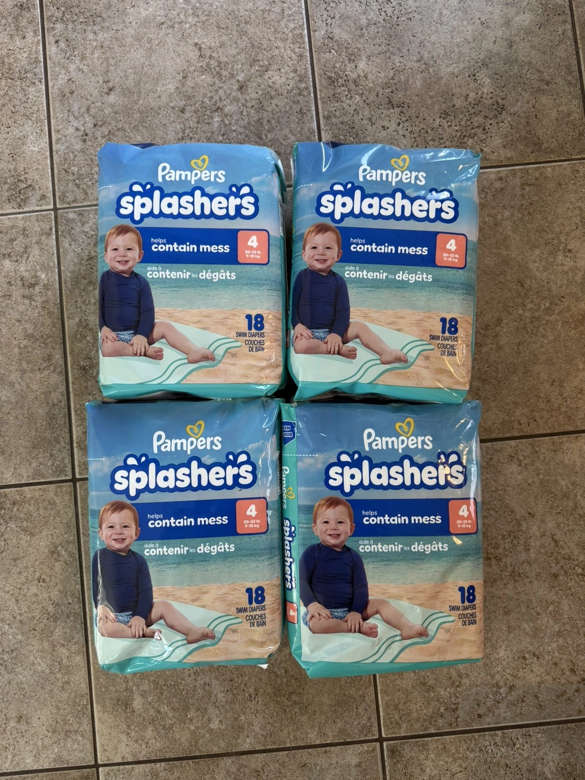 Pampers Splashers Disposable Swim Diapers Size 4, 20-33 lbs, 18 pack—4 packs!