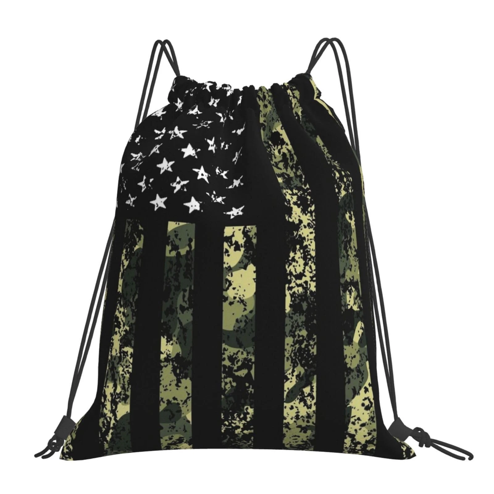 Camo Flag Drawstring Backpack Sports Gym Sack Sackpack String Bag Cinch Bag F...