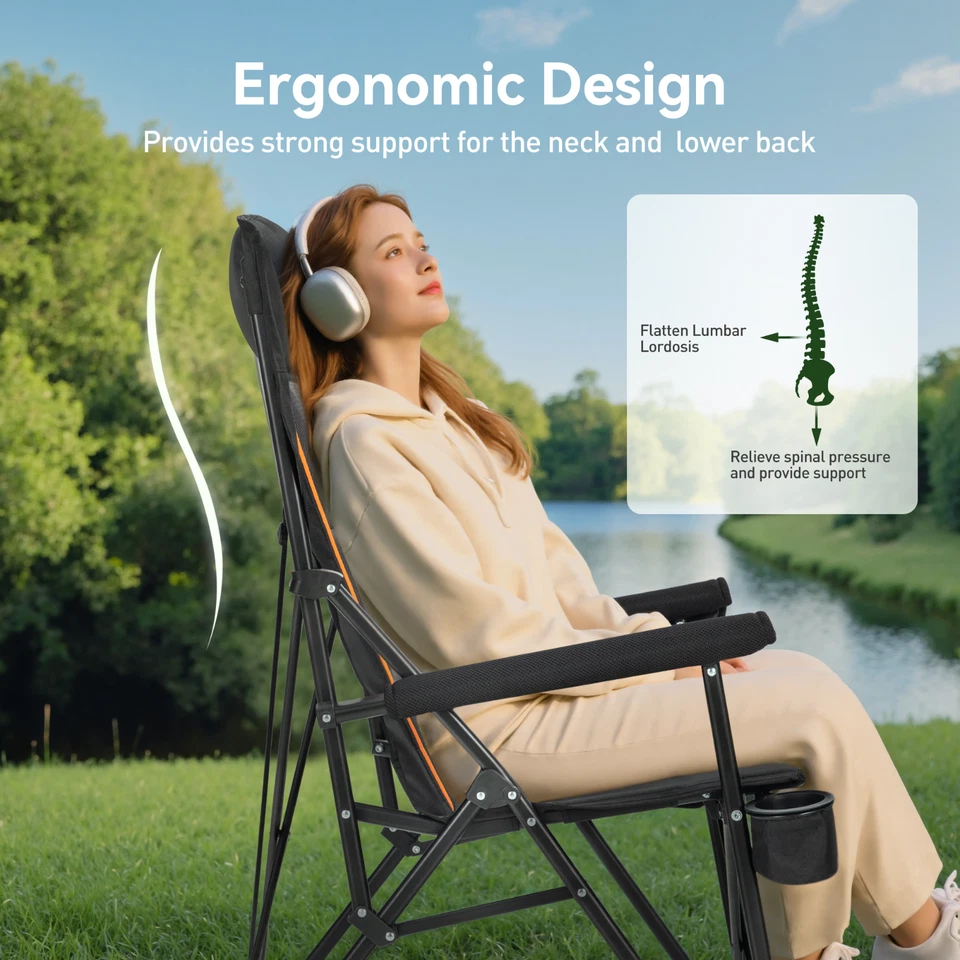 2PCS Camping Chair Oversized High Back Portable Chair Heavy Duty Support 500LBS - Image 4 of 4