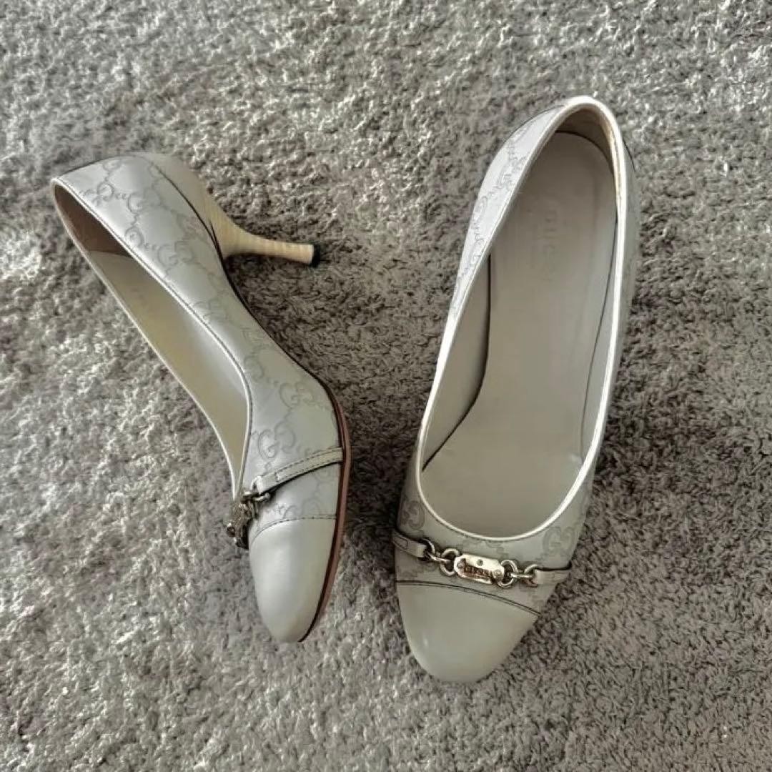 GUCCI Pumps Heel GG Leather Off-White EU36.5/US6.5 120350c