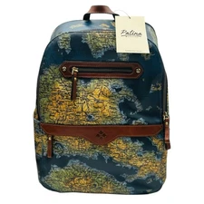 Patricia Nash Karina Greek Map Travel Backpack 16.5Hx12Wx5.5D Coated Canvas