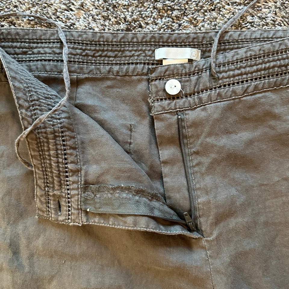 Pantalones Marrón Mezcla Lino Pierna Recta Borde Decorativo Talla 12 Lagenlook Lagom Alt Foto 3 de 4